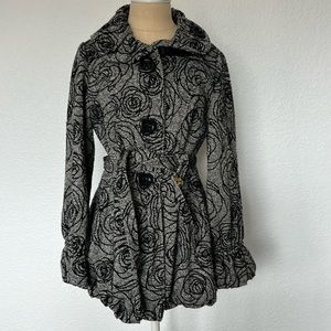 Betsey Johnson Black and White Floral Coat